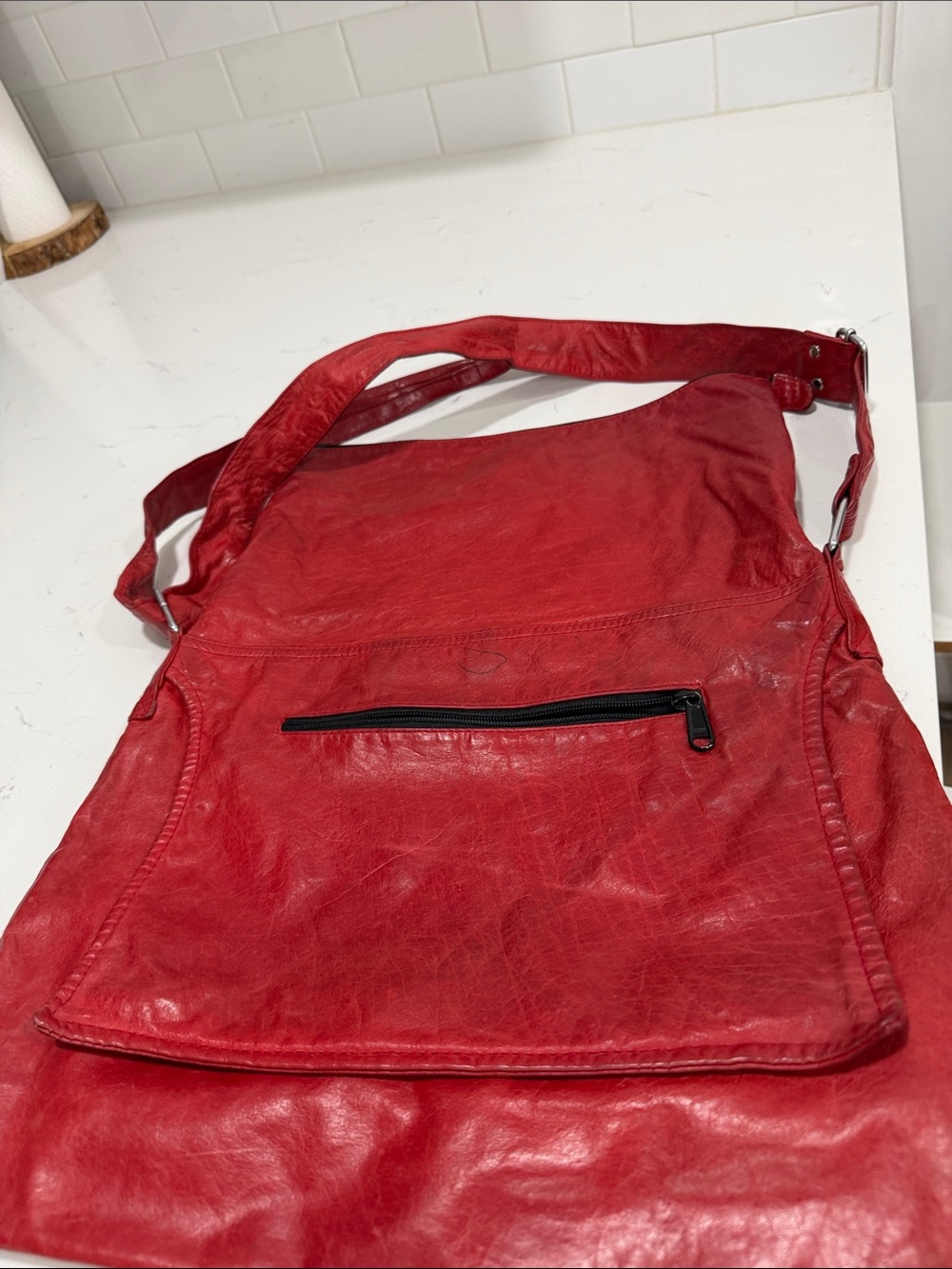 Red Leather Crossbody Shoulder Bag